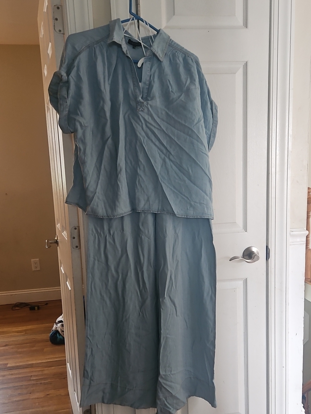 Light Blue Women's Jumpsuit - Relaxed Collared Wide-Leg